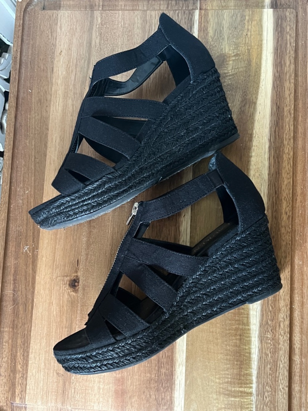 Lauren Ralph Lauren Black Espadrille Wedge Sandals with Front Zip Detail - Picture 4 of 4